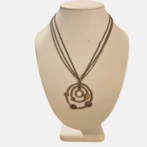 Chico’s Silver Tone Modern Concentric Circles Pink Stone Pendant NWT